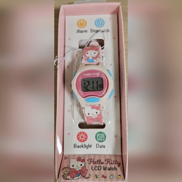 SANRIO HELLO KITTY LCD WATCH ALARM STOPWATCH W/ BACKLIGHT DATE GIRLS - Picture 2 of 5